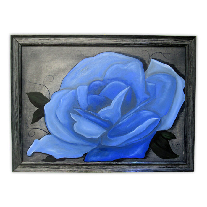 “Blue Rose on Denim” Artwork by Donna